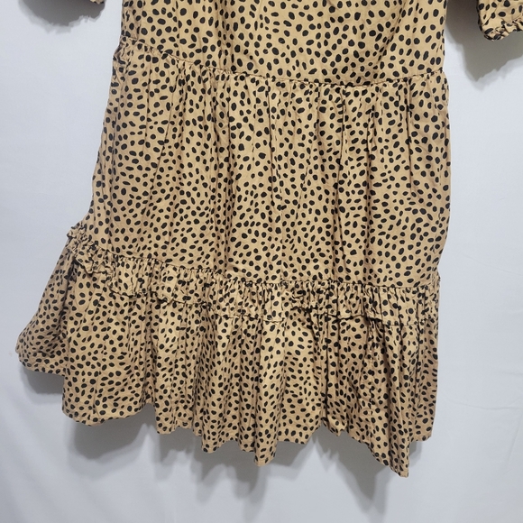 J. Crew Ruffle Tiered Leopard Dot Dress, Size XS Cotton Lined Tan Black Side Zip - Picture 3 of 10